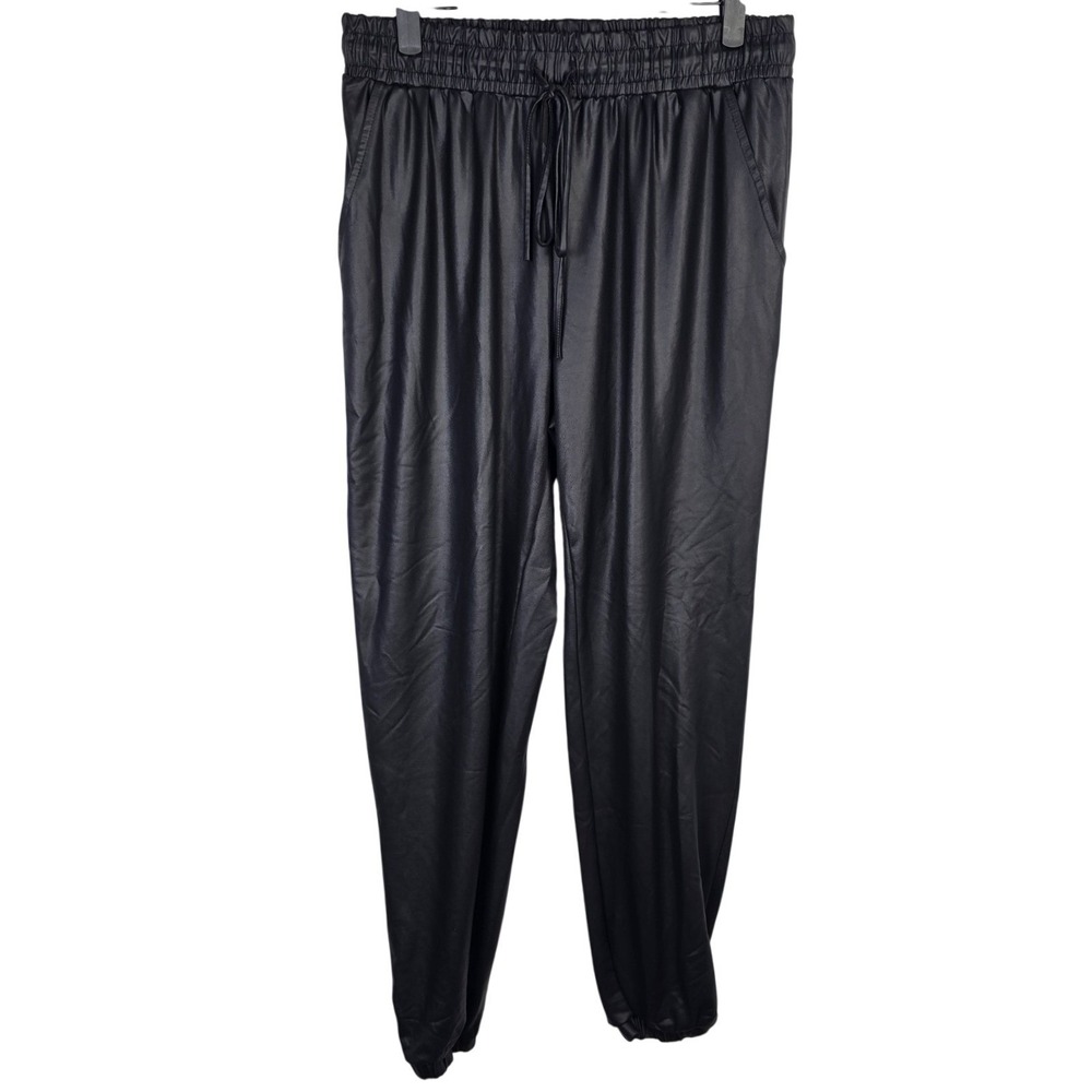 FIRST LOVE BY LOVELYN Faux Leather Jogger Pants Black Elastic Waist Drawstring L